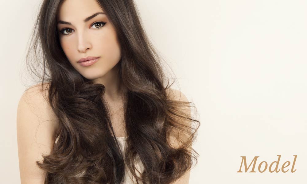 Model with smooth face and flowing long brown hair Model with smooth face and flowing long brown hair